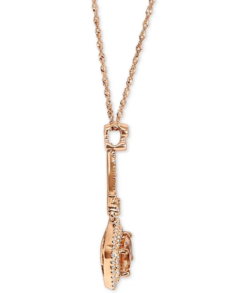 Morganite (7/8 ct. t.w.) & Diamond (1/4 ct. t.w.) Square Halo 18" Pendant Necklace in 14k Rose Gold