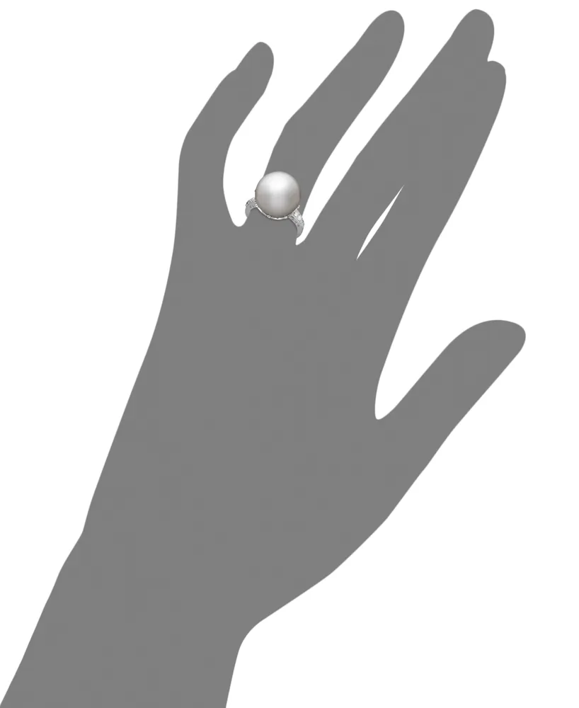 14k White Gold Ring, Cultured South Sea Pearl (14mm) and Diamond (1/5 ct. t.w.) Ring