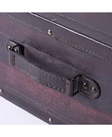 Vintiquewise Vintage-Like Style Wooden Suitcase with Leather Trim