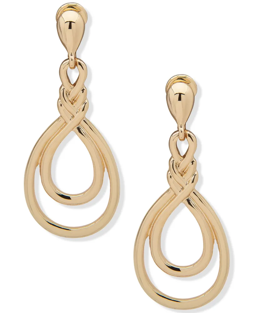 Anne Klein Gold-Tone Twisted Teardrop Clip-On Linear Drop Earrings