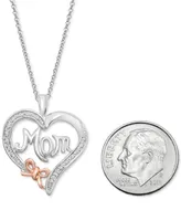 Diamond Accent Mom Heart 18" Pendant Necklace in Sterling Silver & 14k Rose Gold-Plate - Sterling Silver  Rose Gold