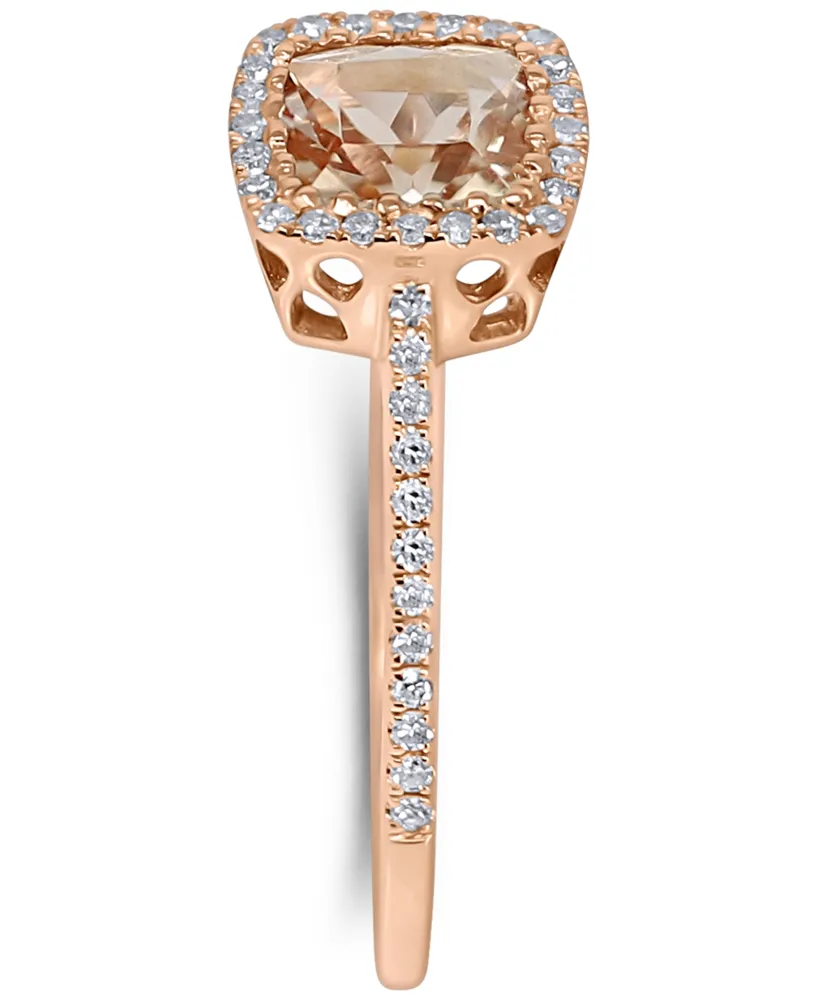 Morganite (3/4 ct. t.w.) & Diamond (1/5 ct. t.w.) Halo Ring in 14k Rose Gold