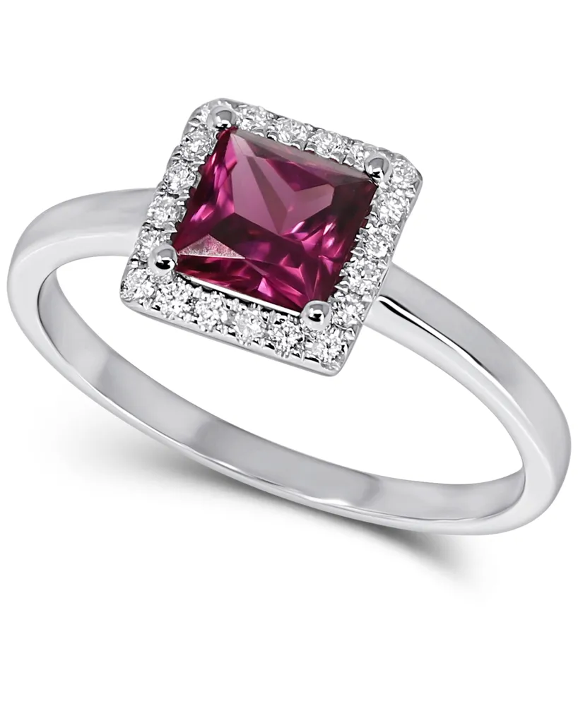 Peridot (7/8 ct. t.w.) & Diamond (1/10 Square Halo Ring 14k White Gold (Also Rhodolite)