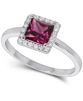 Peridot (7/8 ct. t.w.) & Diamond (1/10 Square Halo Ring 14k White Gold (Also Rhodolite)