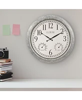 La Crosse Technology Clock 14" Silas Indoor and Outdoor Galvanized Analog Quartz Wall Clock - Silver