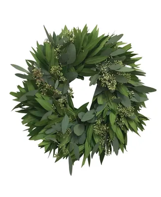 GreenishBlu Fresh Bay Leaf and Seeded Eucalyptus Wreath, 20"