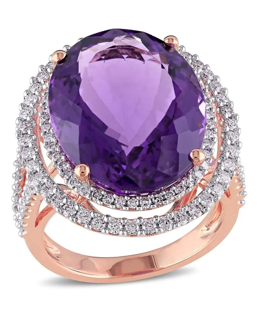 Amethyst (19-1/3 ct. t.w.) and Diamond (7/8 Double Halo Ring 14k Rose Gold