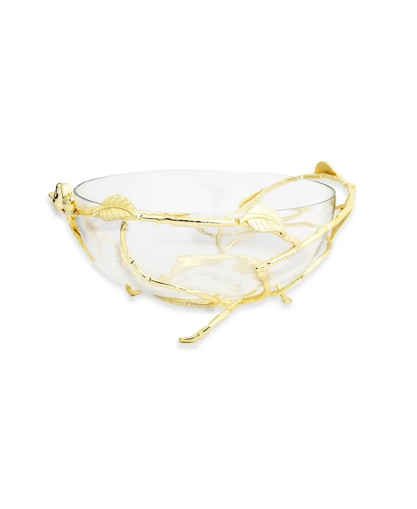 Classic Touch 11"D Glass Bowl with Gold Twig Base