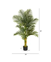 5' Double Stalk Gold-Tone Cane Artificial Palm Tree