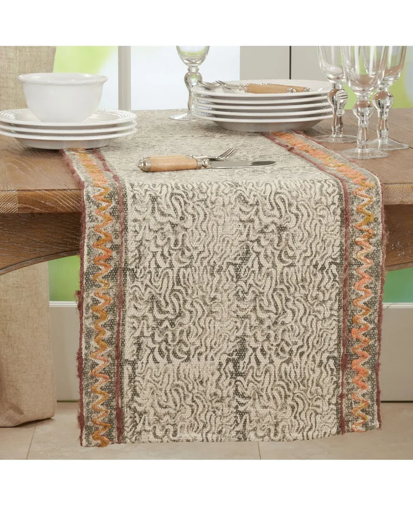 Saro Lifestyle Cotton Table Runner with Block Print Embroidered Design, 72" x 16"