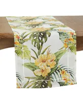 Saro Lifestyle Hemstitch Table Runner with Tropical Flower Design, 72" x 16"