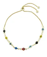 Multi color Glass Guardian Eye Adjustable Bracelet Gold or Silver Plated