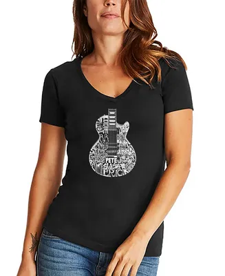 Women's Word Art Rock Guitar Head V-Neck T-Shirt