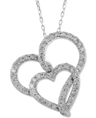 Diamond Double Heart Pendant Necklace (1 ct. t.w.) in 10k White Gold, 16" + 2" extender