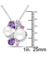 Cultured Freshwater Pearl (6-1/2 & 7-1/2mm) & Multi-Gemstone (1-3/8 ct. t.w.) Cluster 18" Pendant Necklace in Sterling Silver