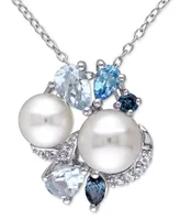 Cultured Freshwater Pearl (6-1/2 & 7-1/2mm) & Multicolor Topaz (1-1/2 ct. t.w.) 18" Pendant Necklace in Sterling Silver