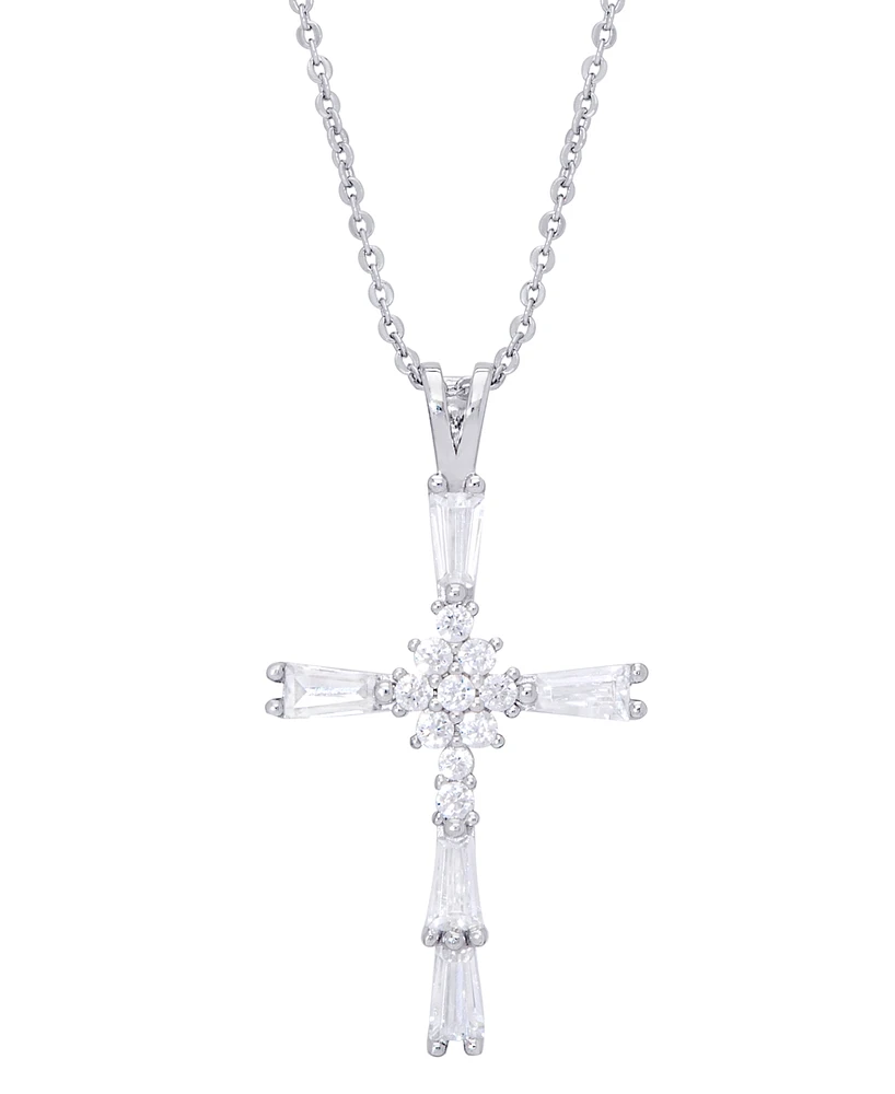 Cubic Zirconia Cross Pendant 18" Necklace in Silver Plate