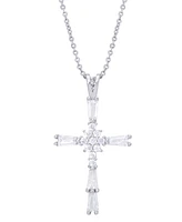 Cubic Zirconia Cross Pendant 18" Necklace in Silver Plate