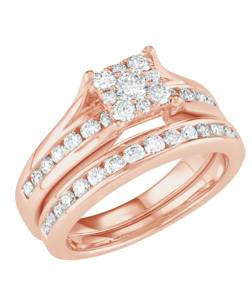 Diamond Cluster Channel-Set Bridal Set (1 ct. t.w.) 14k White, Yellow or Rose Gold