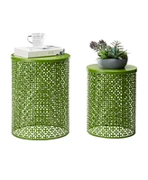 Glitzhome Multi-Functional Metal Garden Stool or Plant Stand Accent Table, Set of 2