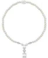 Arabella Cultured Freshwater Pearl (5-6mm) & Cubic Zirconia 18" Statement Necklace in Sterling Silver