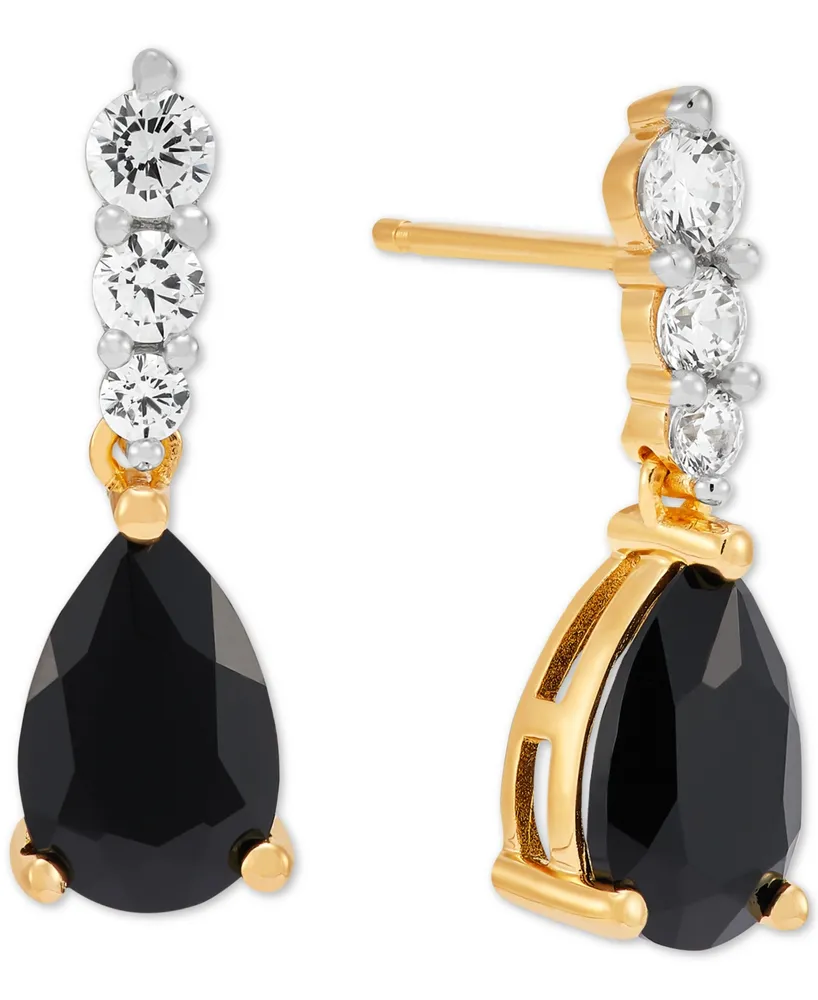 Onyx & Cubic Zirconia Drop Earrings in 14k Gold-Plated Sterling Silver