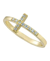 Cubic Zirconia Sideways Cross Ring Gold Over Sterling Silver