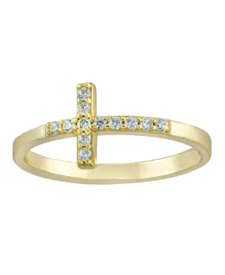Cubic Zirconia Sideways Cross Ring Gold Over Sterling Silver