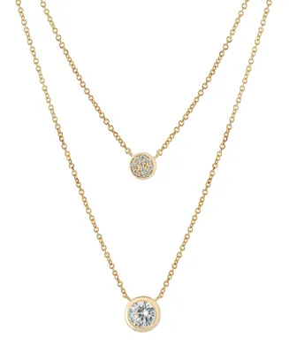 Double Layered Bezel Set 16" + 2" Cubic Zirconia Chain Necklace Gold Over Sterling Silver