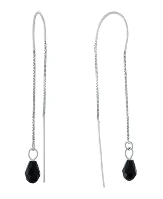 Clear Crystal Briolette Pull Through Chain Earrings Sterling Silver