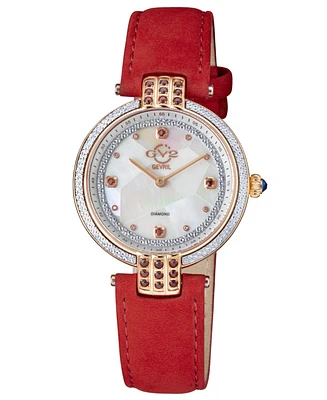Gevril Women's Matera Swiss Quartz Red Italian Suede Strap Watch 35mm