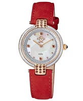 Gevril Women's Matera Swiss Quartz Red Italian Suede Strap Watch 35mm