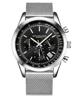 Men's Quartz Chronograph Date Silver-Tone Stainless Steel Mesh Bracelet Watch 44mm