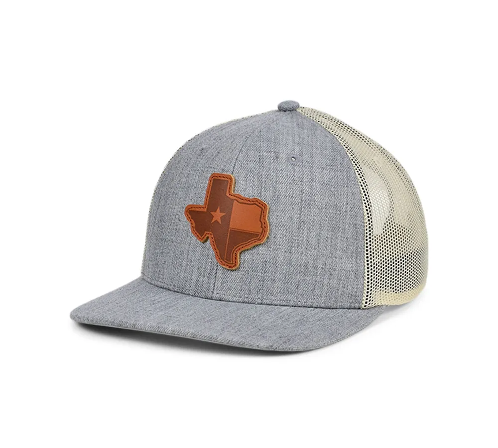 Local Crowns Texas Heather Leather State Patch Curved Trucker Cap