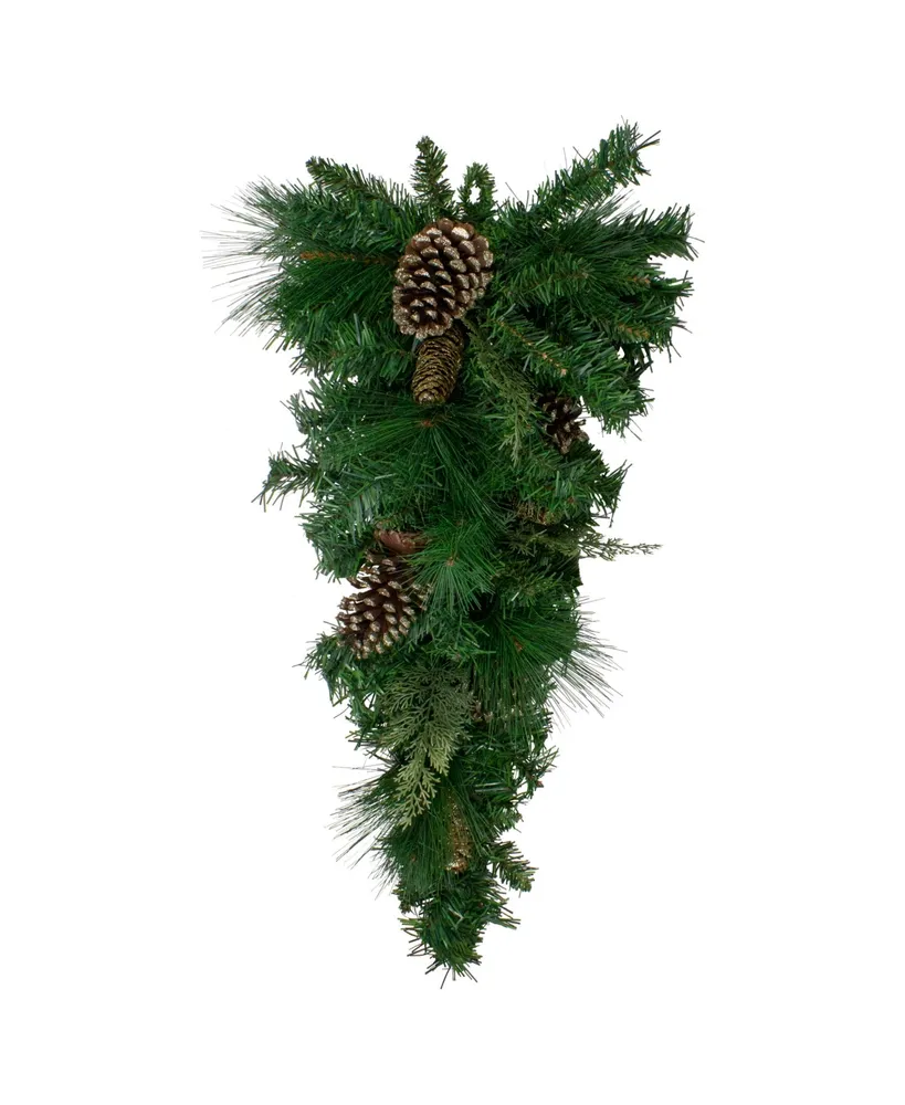 Northlight Artificial Mixed Pine with Pine Cones and Glitter Christmas Teardrop Swag-Unlit