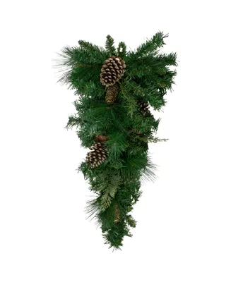 Northlight Artificial Mixed Pine with Pine Cones and Glitter Christmas Teardrop Swag-Unlit