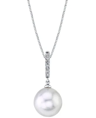 Cultured White South Sea Pearl (11mm) & Diamond Accent 18" Pendant Necklace in 14k White Gold