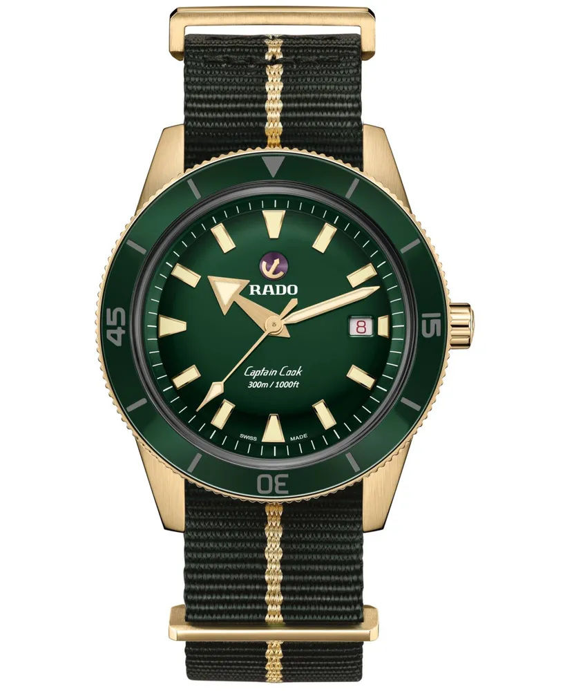 Rado Men's Swiss Automatic Captain Cook Green Nato Strap Watch 42mm