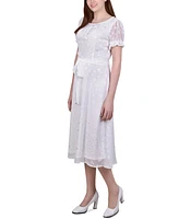 Ny Collection Petite Short Sleeve Belted Swiss Dot Dress