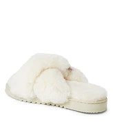Fireside By Dearfoams Women's New Castle Genuine Shearling Cross Band Slides