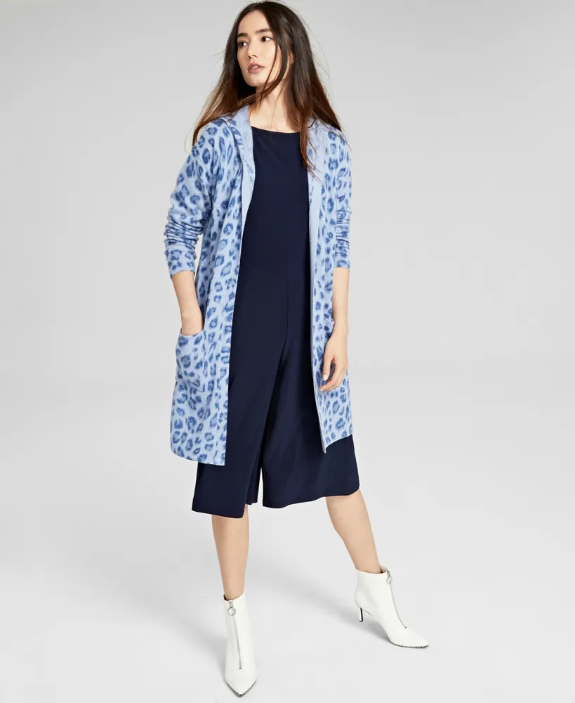 Charter Club Petite Cashmere Printed Open-Front Hoodie, Created for Macy's