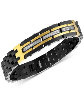 Men's Diamond Watch Link Bracelet (1/4 ct. t.w.) in Black & Gold-Tone Ion-Plated Stainless Steel