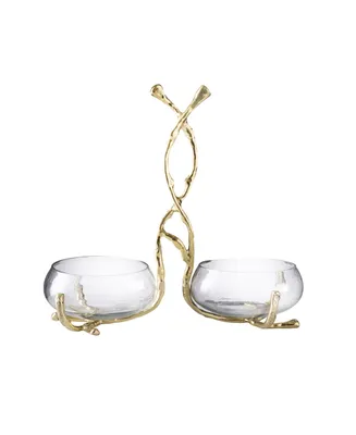 9" Sectional Glass Relish Dish with Twig Design, Set of 2