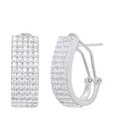 Cubic Zirconia 5 Row Hoop Earrings in Silver Plate