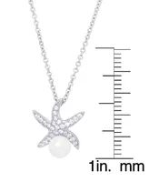 Genuine Freshwater Pearl Cubic Zirconia Starfish Pendant 18" Necklace in Silver Plate