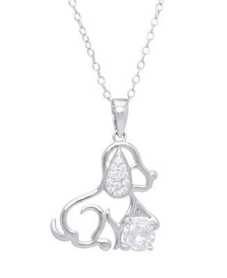 Cubic Zirconia Dog Pendant 18" Necklace in Silver Plate
