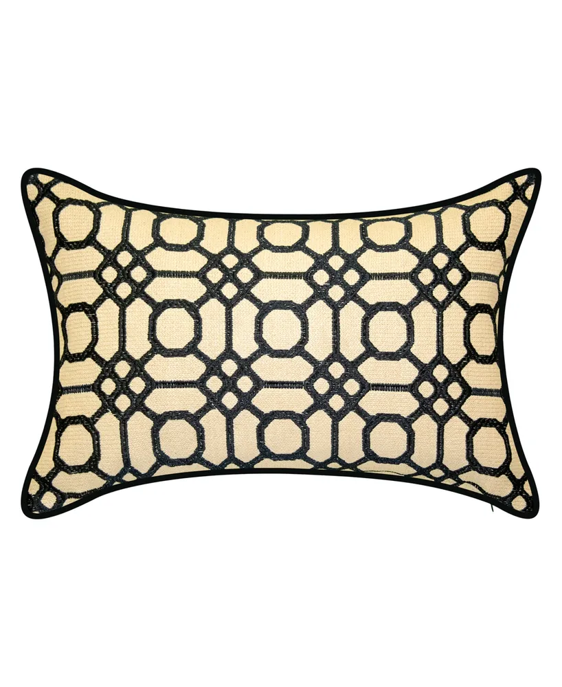 Raffia Geometric Embroidery Lumbar Decorative Pillow, 13 x 21