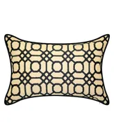 Raffia Geometric Embroidery Lumbar Decorative Pillow, 13 x 21