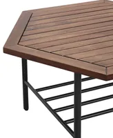 Modern Wood and Metal Outdoor Hexagon Coffee Table