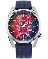 Marvel by Citizen Men's Spider-Man Blue Leather Strap Watch 42mm